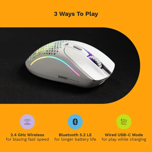 Miniatura 7 de Glorious Gaming - Mouse ergonómico inalámbrico modelo D 2, superligero 2.33 oz, hasta 210 horas de duración de la batería, sensor óptico de 26 K, 6
