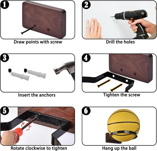 Miniatura 8 de Soporte de pared para baloncesto, múltiples bolas de almacenamiento, decoración de pared para baloncesto, fútbol, voleibol, colección de voleibol