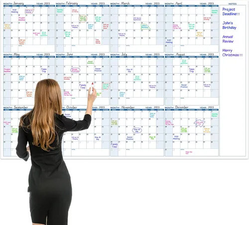 Miniatura 8 de Calendario grande de pared de borrado en seco – Calendario de pared anual de borrado en seco, 37 x 57,9 pulgadas, agenda en blanco sin fecha de 12