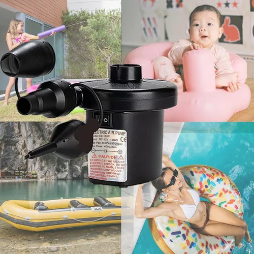 Miniatura 5 de Bomba de aire eléctrica para inflable con 3 boquillas, 110 V CA/12 V CC, bomba de colchón de aire portátil, inflador de llenado rápido, bomba