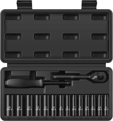 Miniatura 12 de Aloanes Juego de llaves de impacto de 3/8 pulgadas, 64 piezas SAE profundo y poco profundo (5/16"-1") y métrico (0.236 in-0.945 in), llave