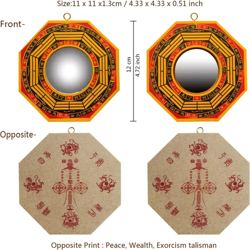 Miniatura 5 de Feng Shui - Espejo cóncavo de bagua de 4 pulgadas, juego de 2, un espejo cóncavo para protección contra la energía negativa pasiva y un espejo