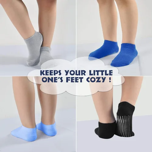 Miniatura 5 de EPEIUS Calcetines de corte bajo antideslizantes para recién nacidos, niños y niñas, calcetines de tobillo con empuñaduras, 12 pares