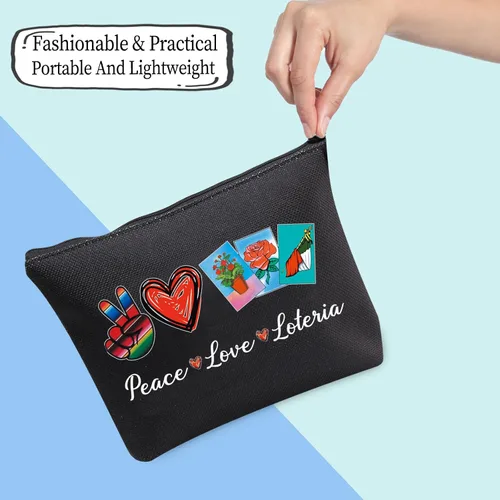 Miniatura 5 de JXGZSO Bolsa de lotería divertida bolsa de almacenamiento de bingo mexicano, regalo de lotería, paz, amor, lotería, bolsa de lona con cremallera