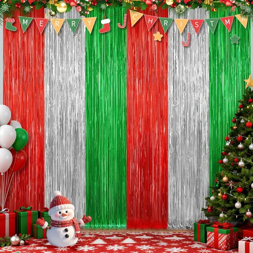 Miniatura 12 de Paquete de 2 cortinas de flecos de papel de oropel metálico negro, serpentinas de puerta, telón de fondo para cabina de fotos para fiesta