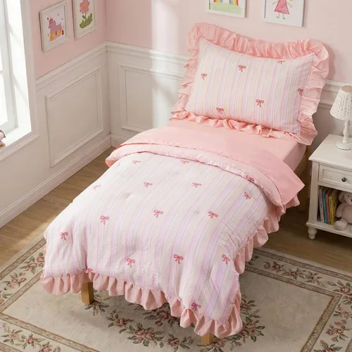 Miniatura 14 de Btargot Juego de ropa de cama ultra suave de 4 piezas para niños pequeños, juegos de edredón de corazones de amor de dibujos animados y luna Negro