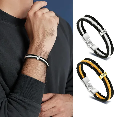 Miniatura 78 de Pulseras de cuero personalizadas para hombre con 1-6 nombres, pulsera trenzada personalizada con cuentas para papá, marido, día del padre, San