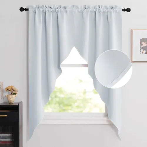 Miniatura 79 de NICETOWN Home Fashion - Cortinas de cocina con bolsillo para poste, cenefa festoneada a medida, cenefa festoneada sólida para ventana de Marrón