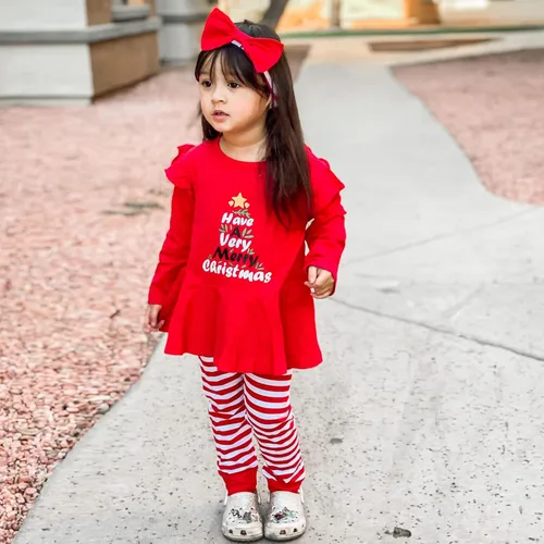 Miniatura 2 de Conjunto de ropa de Navidad con estampado de Papá Noel para niñas pequeñas, conjunto de ropa de Navidad de 3 piezas