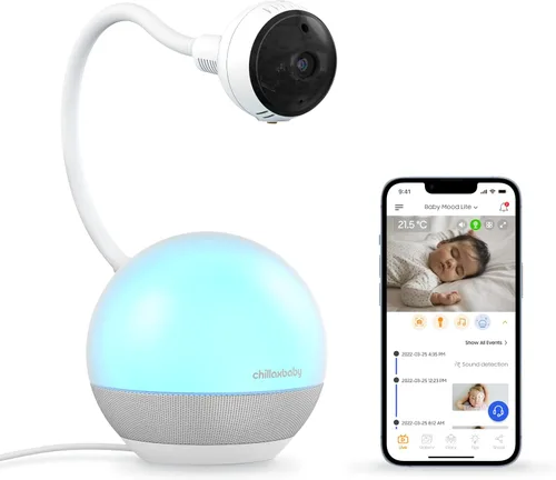 CHILLAX DM600 Baby Mood Lite - Monitor inteligente para bebé con luz nocturna, sensor de temperatura, monitor de sueño con cámara HD, sonidos