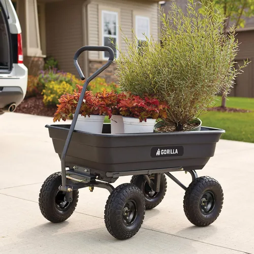 Miniatura 8 de Gorilla Carts Poly Garden Carro Volquete, Tina de 4 Pies Cúbicos, Capacidad de Transporte de 600 Libras, Negro – Carretilla Utilitaria de Servicio