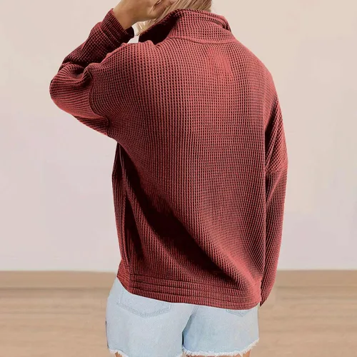 Miniatura 6 de SHENGXINY Womens V Neck 12 Zipper Sweatshirts Loose Long Sleeve Fall Pullover Tops 2023 Basic Plain Shirts Fashion Blouse