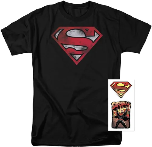 Miniatura 2 de Popfunk Camiseta y pegatinas clásicas de Superman con logotipo desgastado S Shield negro