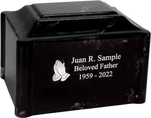 Urna de cremación de mármol cultivado de claremont negro grabada personalizada, tamaño adulto, urnas de cremación para cenizas humanas, entierro en