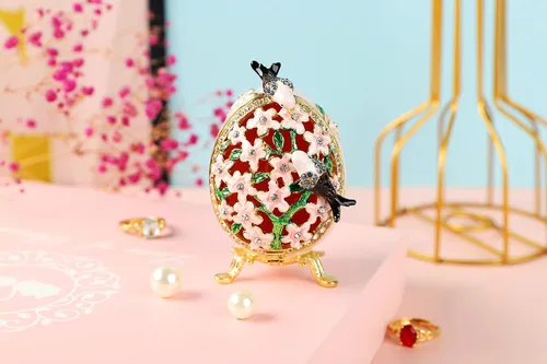 Miniatura 11 de Cajas de joyería con forma de huevo de Pascua azul con bisagras con diamantes de imitación en forma de amor, esmalte de regalo para mujeres