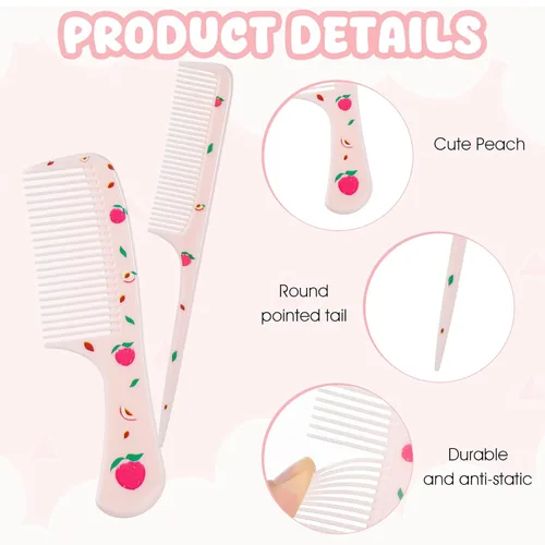 Miniatura 3 de Juego de peines para bebé, peine pequeño y lindo de dientes finos para niños pequeños y cola de rata para peinar, peine rosa para pelitos de bebé