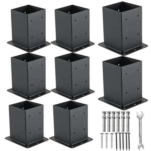 Miniatura 12 de Base de poste de 4 x 4, 4 juegos de anclaje para postes, (tamaño interior de 3.6 x 3.6 pulgadas), soporte de base de poste de metal negro
