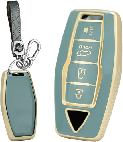 Miniatura 6 de SANRILY Golden-Edge - Funda para llavero de 3 botones 2023 para Mitsubishi Outlander 2022 2021 sin llave con llavero de cuero, color beige