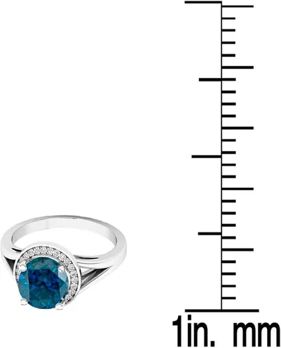 Miniatura 164 de Dazzlingrock Collection Anillo de compromiso redondo de 0.276 in con halo de diamante blanco y vástago dividido para ella en oro macizo de 14