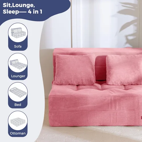 Miniatura 9 de MAXYOYO Sofá Cama Convertible, Sofá Cama Plegable con Almohada, Sofá Cama Plegable Acolchado 4 en 1, Sofá Cama de Espuma para el Piso, Silla Rosa