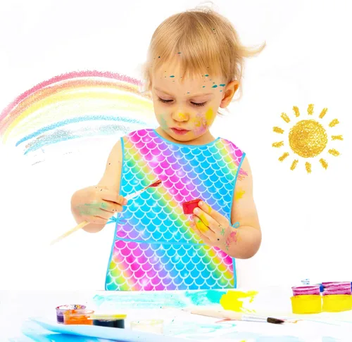 Miniatura 2 de Sylfairy Bata de arte para niños, impermeable, para pintar, delantal de pintura para niños pequeños
