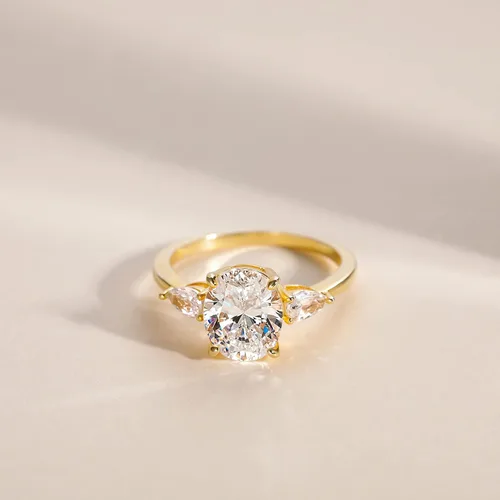 Miniatura 2 de EAMTI Anillos de compromiso de plata de ley 925 de 3 quilates, 3 piedras, corte ovalado, circonita cúbica, anillos de compromiso de boda para mujer
