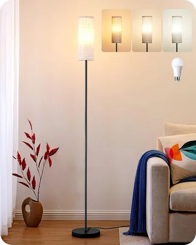 EDISHINE Lámparas de pie para sala de estar, lámpara de pie minimalista de 63.7 pulgadas con bombilla LED de 9W, 3 temperaturas de color, lámpara de