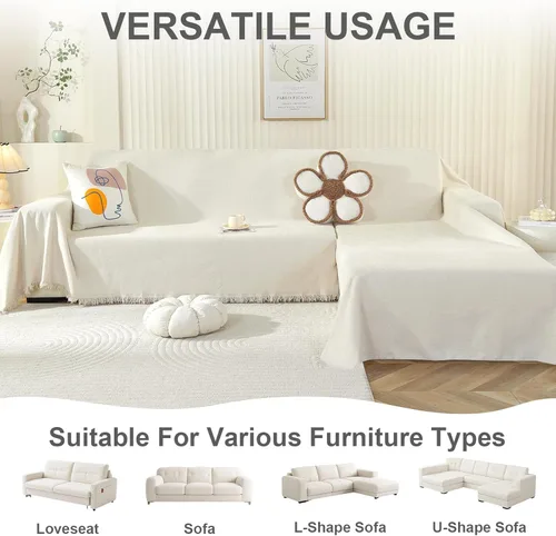 Miniatura 6 de OstepDecor Funda de Sofá de Chenilla, Fundas de Sofá Beige Lavables, Fundas de Sofá Seccional para Sofá en Forma de L, Funda Manta de Sofá, Fundas