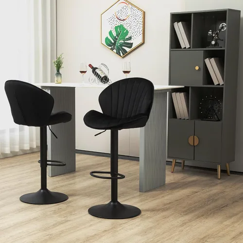Miniatura 6 de Juego de 2 taburetes de bar, taburetes de bar ajustables con respaldo y reposapiés, taburetes de bar ajustables de terciopelo de diseño moderno