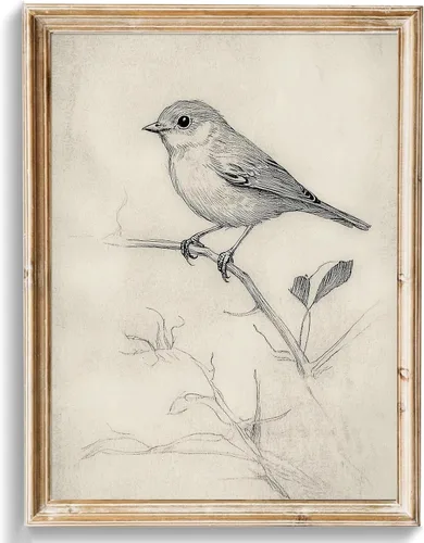 uniro Impresiones artísticas vintage de bocetos de pájaros, decoración de granja, gorrión en una rama, lienzo de boceto de pájaro antiguo, pintura