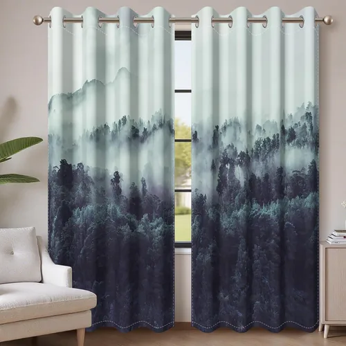 Miniatura 76 de AWERT Cortinas opacas para dormitorio, árbol negro con niebla, naturaleza, amanecer, bosque, 2 paneles para sala de estar, bloqueo de calor, 21 x 45