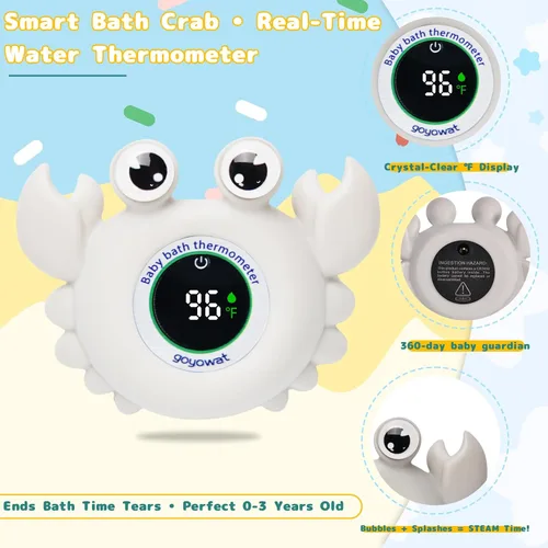 Miniatura 3 de Termómetro de baño para bebé, juguete de cangrejo – Termómetro digital flotante de agua con pantalla LED y alertas de color para bebés, bonito