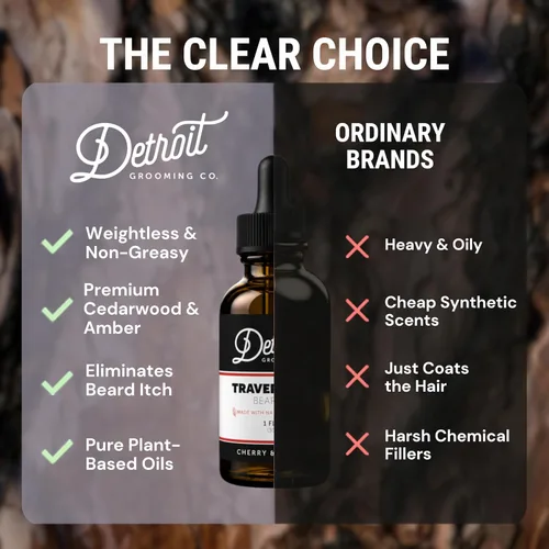 Miniatura 4 de Detroit Grooming Co. Aceite para barba Fórmula hidratante y nutritiva con vitamina E Cereza y tabaco • Traverse City (1 oz)