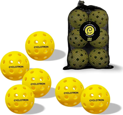 cyclotron 6-Pack Premium Pickleball Balls - USAP Approved, 40 Holes Outdoor/Indoor Pickle Balls with Bag, Perfectly Balanced, High Bounce True