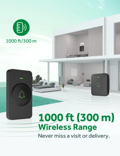 Miniatura 4 de AVANTEK Timbre de puerta inalámbrico, mini CB-11 timbre impermeable que funciona a 1000 pies con 52 melodías, 5 niveles de volumen y flash LED