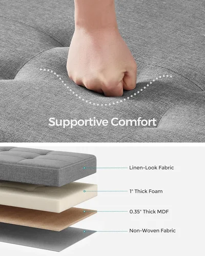Miniatura 4 de SONGMICS Banco otomano de almacenamiento, reposapiés plegable con patas, 15 x 43 x 15.7 pulgadas, banco de extremo de cama, baúl de almacenamiento