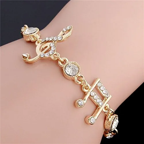 Miniatura 2 de Regalos de joyería de lujo pulsera de notas musicales de color dorado pulsera con dije de circonita de cristal para mujer
