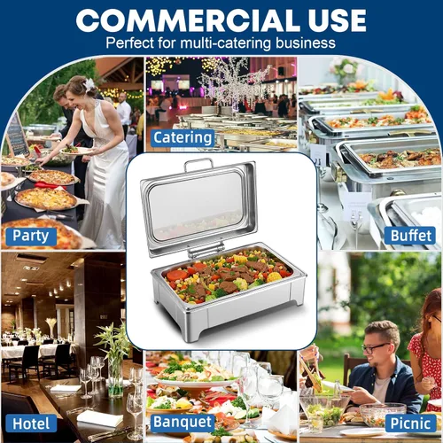 Miniatura 7 de Juego de servidor de platos de cocina eléctrico para bufé, bandejas de alimentos de acero inoxidable de tamaño completo y mediano y de tres