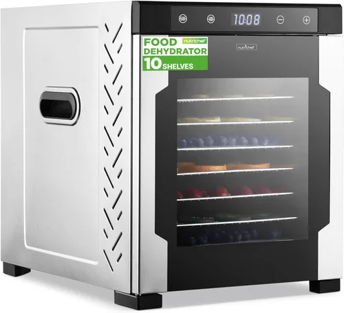 NutriChef Deshidratador eléctrico de alimentos para encimera, 900 vatios de alta calidad, varios niveles: ahorra tiempo frente a 600 W. Haz carne