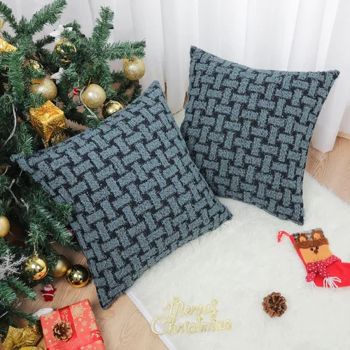 Paquete de 2 fundas de almohada Boucle de 18 x 18 pulgadas, fundas de almohada decorativas de Navidad para sofá, sofá, fundas de almohada bohemias