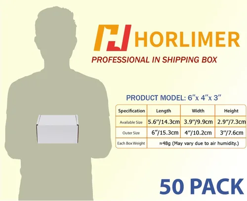 Miniatura 2 de HORLIMER Juego de 50 cajas de envío de 6 x 4 x 3 pulgadas, caja de cartón corrugado blanco para publicidad