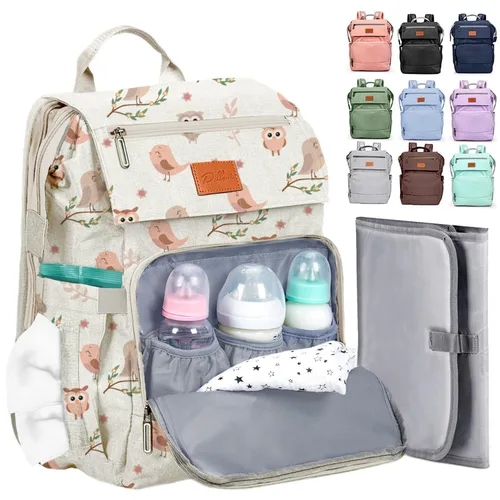 Miniatura 10 de PILLANI Mochila para Pañales de Bebé - Bolsa Grande para Niños y Niñas, Mochila Impermeable para Pañales - Bolsas de Pañales de Viaje con R. Beige