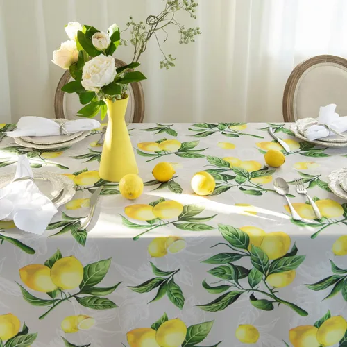 Miniatura 5 de Mantel rectangular con estampado de limones de 60 x 84 pulgadas, mantel rectangular impermeable con estampado de limonada amarilla, mantel lavable