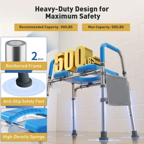 Miniatura 3 de WHLICKS Elevadores de asiento de inodoro de 500 libras con asas, asiento de inodoro acolchado elevado para personas mayores, elevador de inodoro
