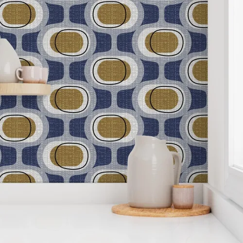 Miniatura 8 de Peel & Stick Wallpaper Swatch - Orbs Navy Brown Mid Century Modern Mod Scale 1950S 1960S 1970S Retro Circles Artistic Custom Removable Wallpaper by