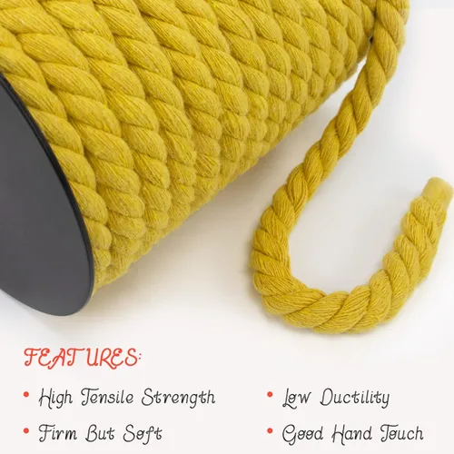 Miniatura 4 de JeogYong Cordón de macramé de 8mm, cuerda de lana de macramé de algodón natural de 131 pies, cordón de algodón trenzado de 3 hebras, hilo de macramé