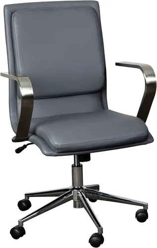 Flash Furniture James - Silla ejecutiva de oficina con respaldo medio, tapicería LeatherSoft gris, base y brazos cromados cepillados, asiento Gris/