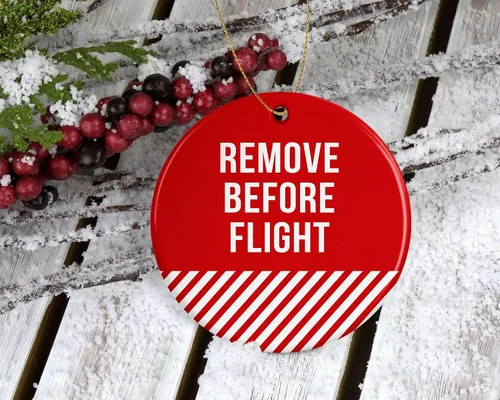 Miniatura 2 de Adorno de advertencia de avión para quitar antes del vuelo, adorno navideño para árbol de Navidad, adorno navideño para él, esposa, marido, impreso