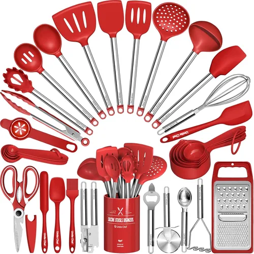 Juego de utensilios de cocina - Umite Chef 34 piezas de utensilios de cocina con rallador, cuchara y espátula, silicona resistente al calor de grado