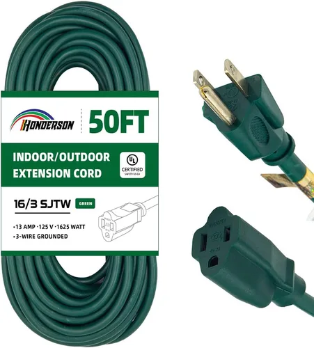 Miniatura 33 de Cable de extensión para exteriores de 10 pies, 16/3 SJTW, cable de extensión verde duradero para luces de Navidad con enchufe de tierra de 3 puntas